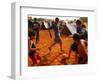 Children Play Soccer Between Tents Placed on a Dusty Lot-null-Framed Photographic Print