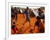 Children Play Soccer Between Tents Placed on a Dusty Lot-null-Framed Photographic Print