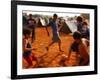 Children Play Soccer Between Tents Placed on a Dusty Lot-null-Framed Photographic Print