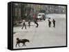 Children Play Soccer on a Deserted Street of Katmandu, Nepal-null-Framed Stretched Canvas