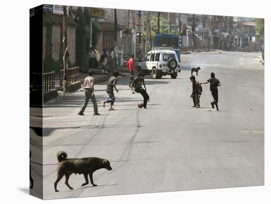 Children Play Soccer on a Deserted Street of Katmandu, Nepal-null-Stretched Canvas