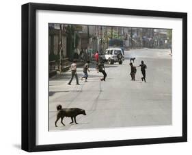 Children Play Soccer on a Deserted Street of Katmandu, Nepal-null-Framed Photographic Print