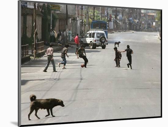 Children Play Soccer on a Deserted Street of Katmandu, Nepal-null-Mounted Photographic Print