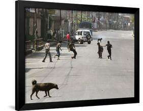 Children Play Soccer on a Deserted Street of Katmandu, Nepal-null-Framed Photographic Print