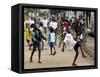 Children Play Soccer on a Monrovian Street-null-Framed Stretched Canvas