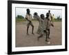 Children Play with Homemade Soccer Balls Made from Discarded Medical Gloves-null-Framed Photographic Print