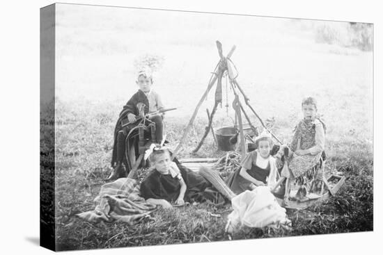 Children Playing Being Indians-null-Stretched Canvas