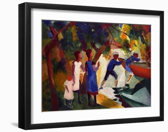 Children playing by the water-Auguste Macke-Framed Giclee Print