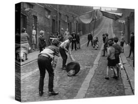 Children Playing Cricket in the Back Streets of Newcastle, 1962-null-Stretched Canvas
