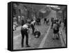 Children Playing Cricket in the Back Streets of Newcastle, 1962-null-Framed Stretched Canvas