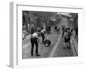 Children Playing Cricket in the Back Streets of Newcastle, 1962-null-Framed Premium Photographic Print