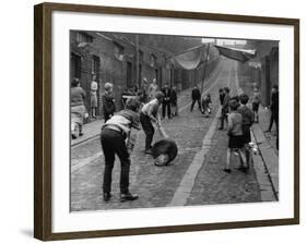 Children Playing Cricket in the Back Streets of Newcastle, 1962-null-Framed Photographic Print