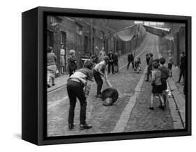 Children Playing Cricket in the Back Streets of Newcastle, 1962-null-Framed Stretched Canvas