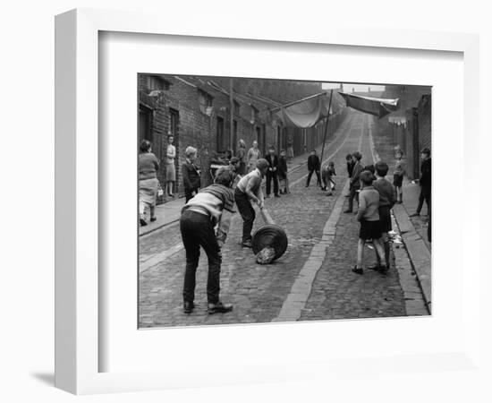 Children Playing Cricket in the Back Streets of Newcastle, 1962-null-Framed Photographic Print