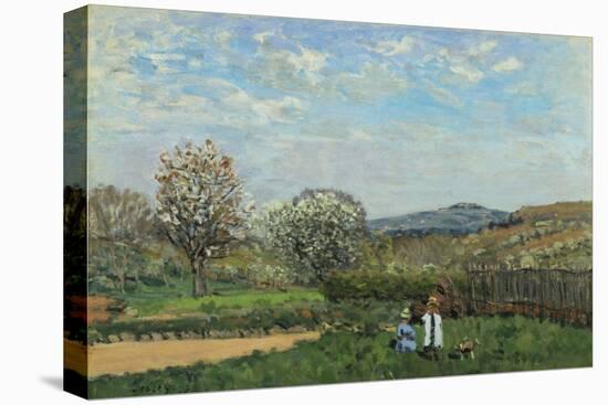 Children Playing in a Field-Alfred Sisley-Stretched Canvas