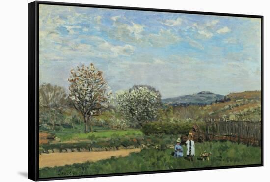 Children Playing in a Field-Alfred Sisley-Framed Stretched Canvas