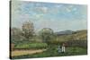 Children Playing in a Field-Alfred Sisley-Stretched Canvas