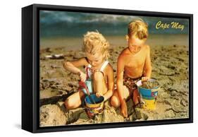 Children Playing in Sand, Cape May, New Jersey-null-Framed Stretched Canvas