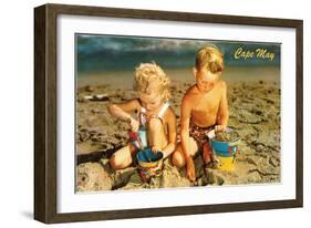 Children Playing in Sand, Cape May, New Jersey-null-Framed Art Print