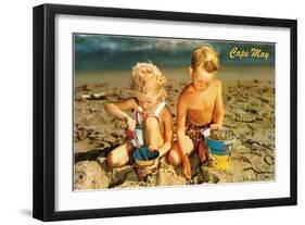 Children Playing in Sand, Cape May, New Jersey-null-Framed Art Print