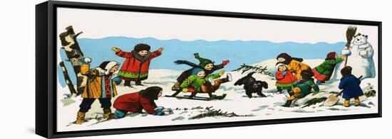 Children Playing in the Snow-Nadir Quinto-Framed Stretched Canvas