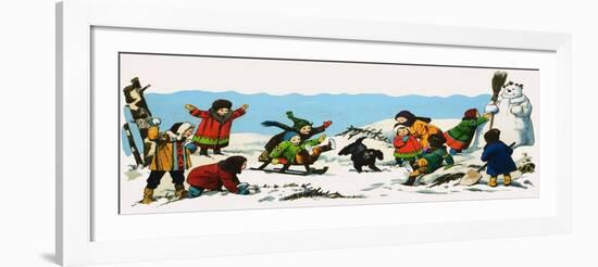 Children Playing in the Snow-Nadir Quinto-Framed Giclee Print