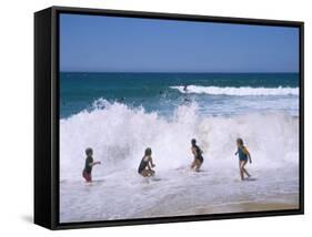 Children Playing in the Surf, Near Gosford, New South Wales, Australia-Ken Wilson-Framed Stretched Canvas