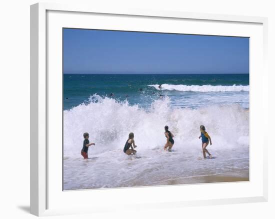 Children Playing in the Surf, Near Gosford, New South Wales, Australia-Ken Wilson-Framed Photographic Print