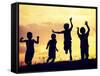 Children Playing on Summer Sunset Meadow-zurijeta-Framed Stretched Canvas