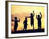 Children Playing on Summer Sunset Meadow-zurijeta-Framed Premium Photographic Print