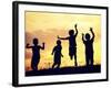 Children Playing on Summer Sunset Meadow-zurijeta-Framed Premium Photographic Print