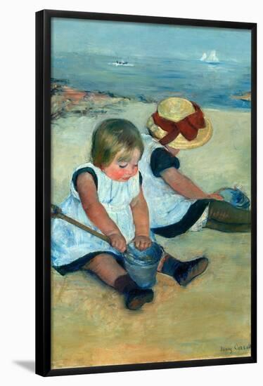 Children Playing on the Beach. Dated: 1884. Dimensions: overall: 97.4 x 74.2 cm (38 3/8 x 29 3/1...-Mary Cassatt-Framed Poster