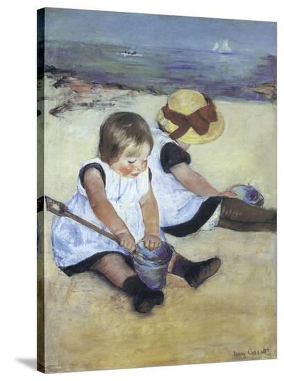 Children Playing on the Beach-Mary Cassatt-Stretched Canvas