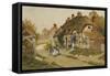 Children Playing Outside a Cottage in a Village-Arthur Claude Strachan-Framed Stretched Canvas