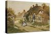 Children Playing Outside a Cottage in a Village-Arthur Claude Strachan-Stretched Canvas