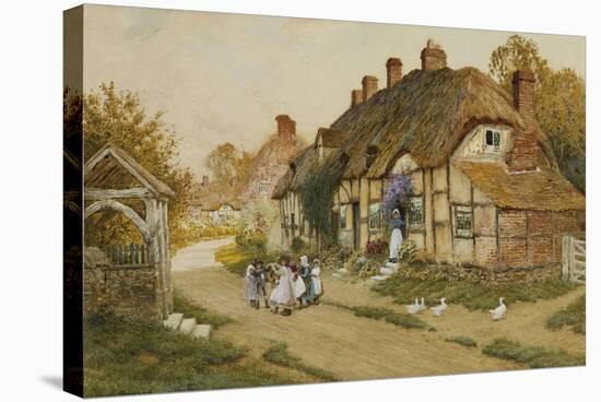 Children Playing Outside a Cottage in a Village-Arthur Claude Strachan-Stretched Canvas