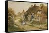 Children Playing Outside a Cottage in a Village-Arthur Claude Strachan-Framed Stretched Canvas