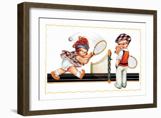 Children Playing Tennis-null-Framed Art Print