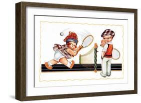 Children Playing Tennis-null-Framed Art Print