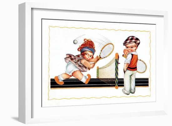 Children Playing Tennis-null-Framed Art Print