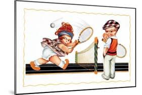 Children Playing Tennis-null-Mounted Art Print