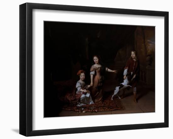 Children Playing with a Dog in a Living Room, 17Th Century (Oil on Canvas)-Jan Verkolje-Framed Giclee Print