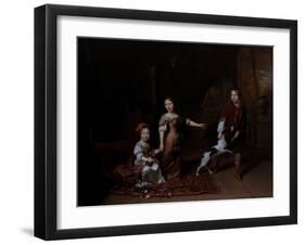 Children Playing with a Dog in a Living Room, 17Th Century (Oil on Canvas)-Jan Verkolje-Framed Giclee Print