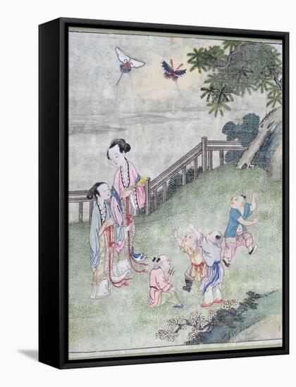 Children Playing with Kites-null-Framed Stretched Canvas