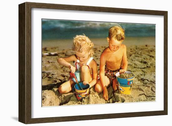 Children Playing with Sand Pails-null-Framed Art Print