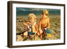 Children Playing with Sand Pails-null-Framed Art Print