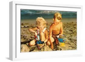 Children Playing with Sand Pails-null-Framed Art Print