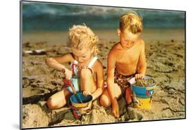 Children Playing with Sand Pails-null-Mounted Art Print