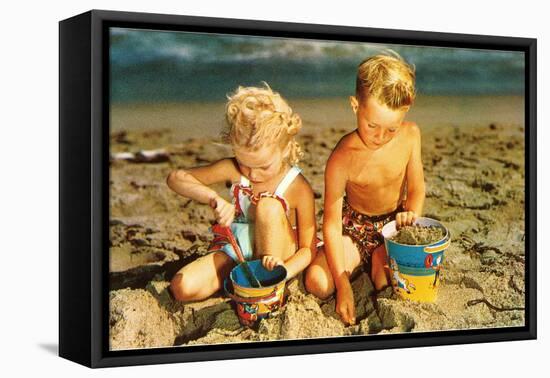 Children Playing with Sand Pails-null-Framed Stretched Canvas