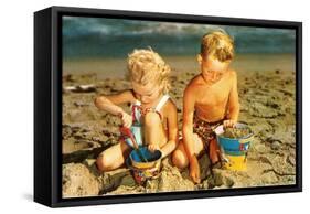 Children Playing with Sand Pails-null-Framed Stretched Canvas